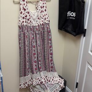 Torrid Cream and Red Floral Lace Dress